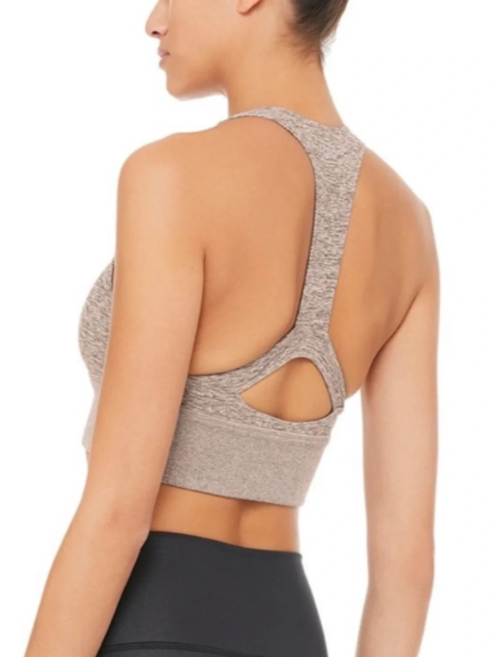Alo Yoga Alosoft Serenity Bra Gravel Heather High Neck Racerback Size XS